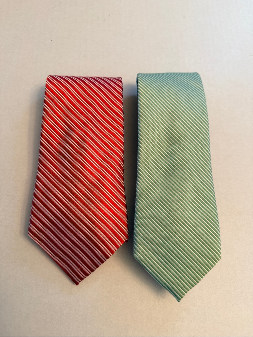 Lot of 2 Vintage Tommy Hilfiger 100% Silk Ties Stripes Red White & Green White